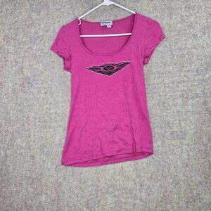 Kawasaki Women’s Graphic Pink T-Shirt Size Large Cotton Blend Scoop Neck Slim